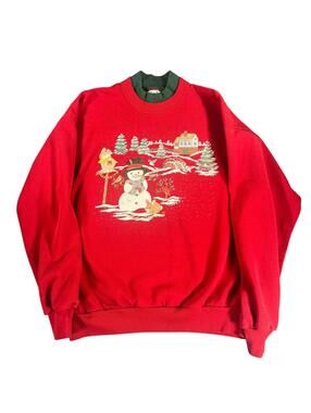 Vintage Snowman Christmas Sweatshirt Red Winter Crewneck
